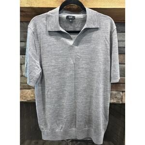 Men’s REISS Merino Wool Gray Short Sleeve Collared Sweater Size L *D2